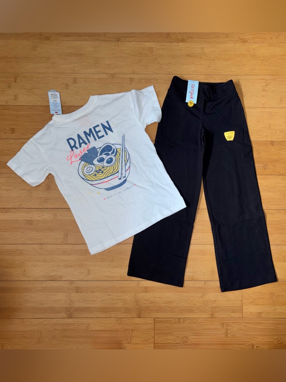 NWT Girl’s Size M 8 Outfit - Ramen Tee Top & Black Wide Leg Pants Set